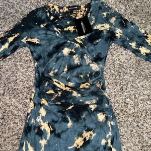 Pretty Little Thing Charcoal Tie-Dye Rib Twist Front Cut Out Bodycon Dress